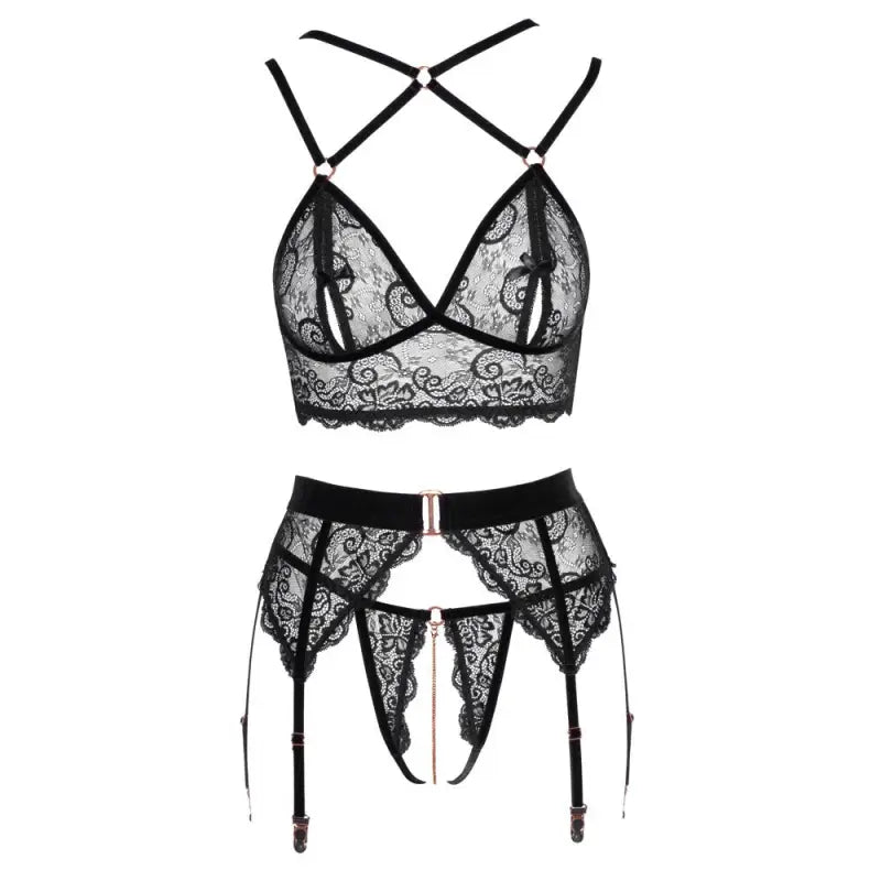 Abierta Fina Lacey Open Suspender Set with Elegant Lace Details