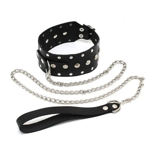 Adjustable Leather Collar with Chain for Size Fits and Data Design