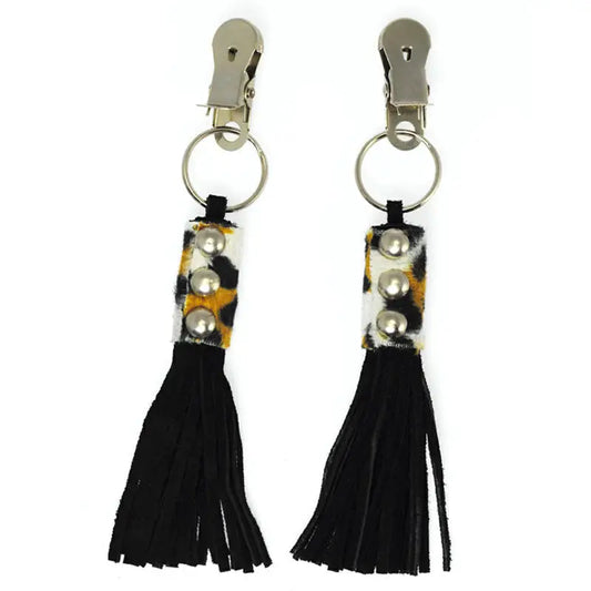 Animal Print Nipple Clamps with Tassels for Enhanced Sensation