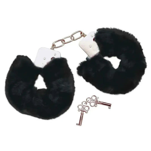 Bad Kitty Black Plush Handcuffs for Bondage Enthusiasts