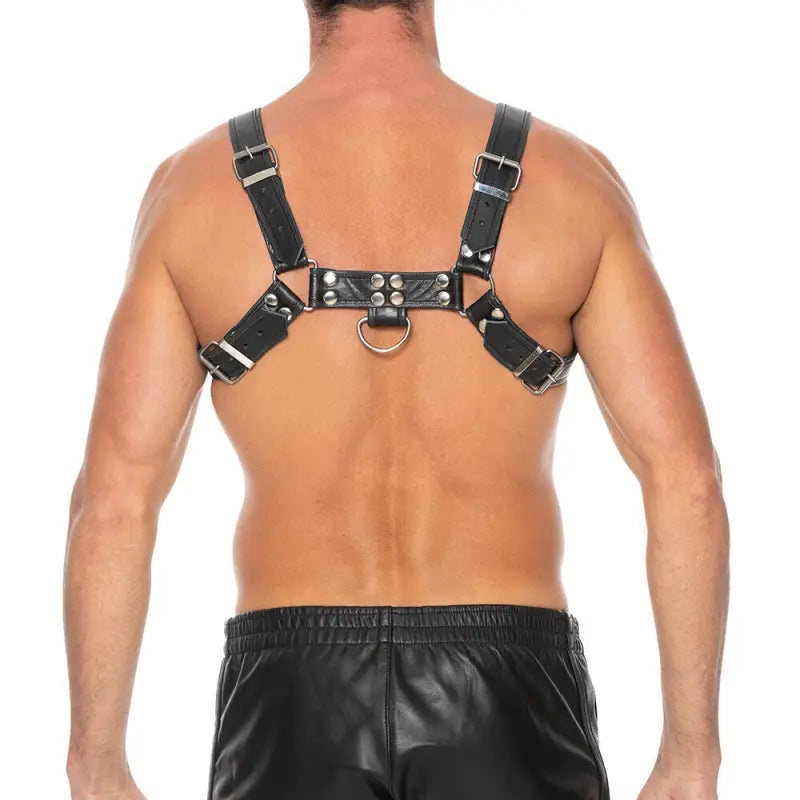 Black Leather Chest Bulldog Harness for Comfort and Style