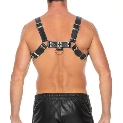 Black Leather Chest Bulldog Harness for Comfort and Style