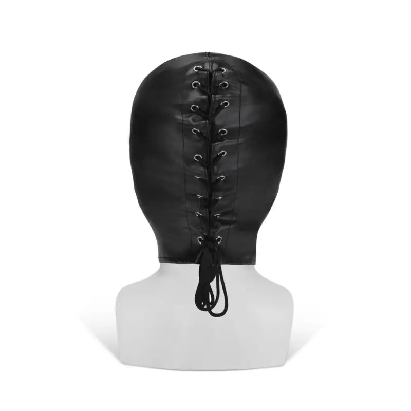 Black Leather Hood for Bondage Gear and Data Design Enthusiasts