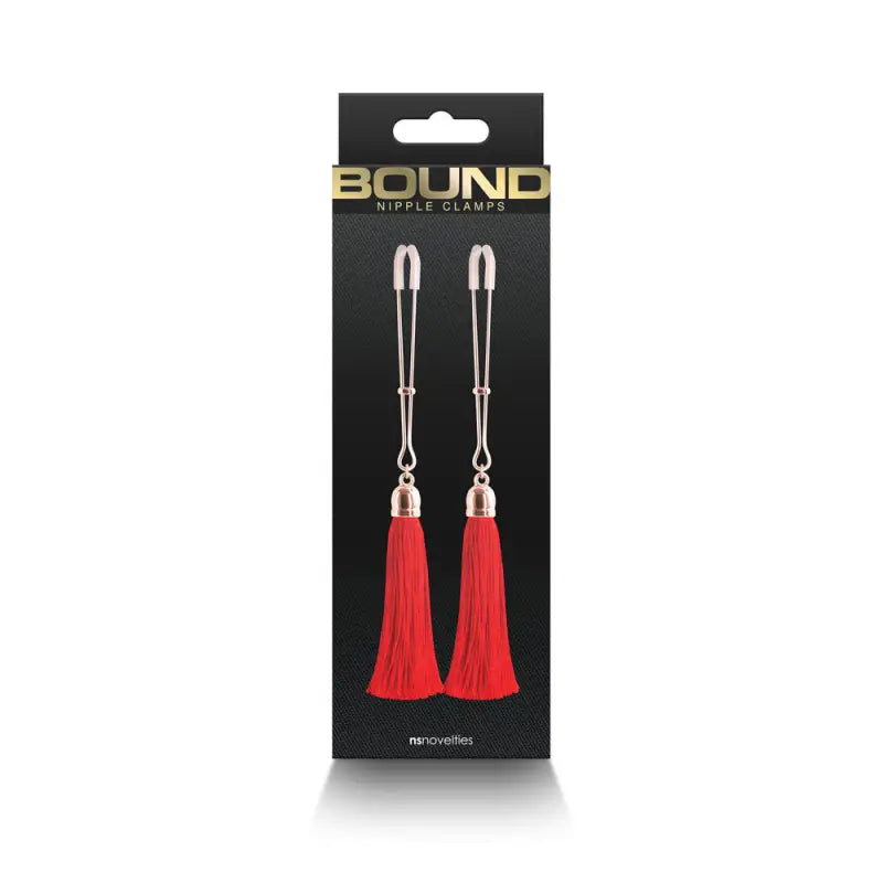 Bound Nipple Clamps with Red Tassel for Sensual Exploration