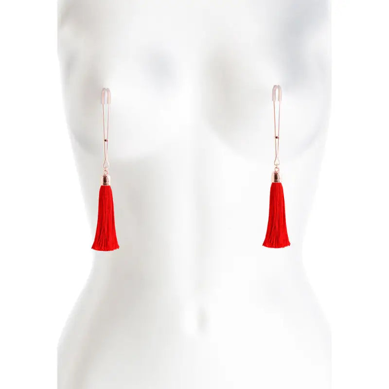 Bound Nipple Clamps with Red Tassel for Sensual Exploration