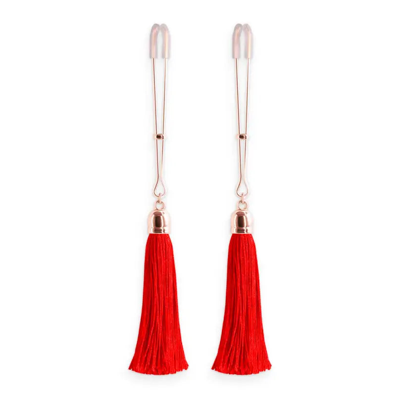 Bound Nipple Clamps with Red Tassel for Sensual Exploration