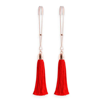 Bound Nipple Clamps with Red Tassel for Sensual Exploration