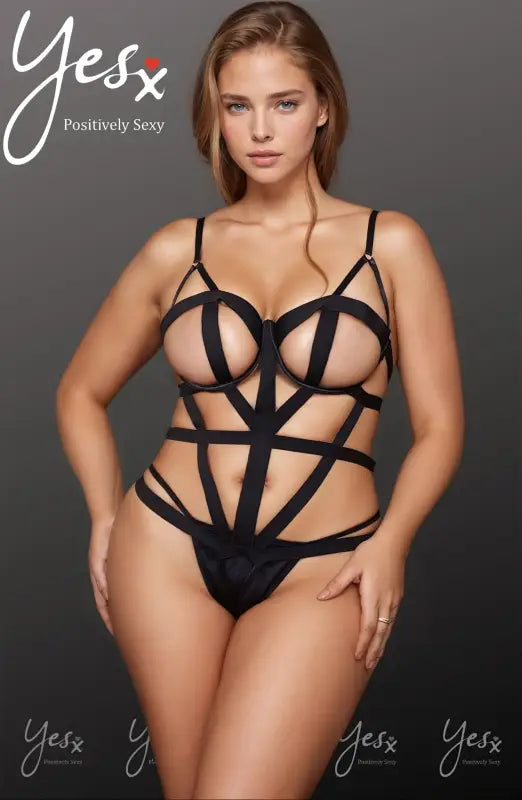 Celebrate Your Curves with YesX YX844Q Body Black Strappy Bodysuit