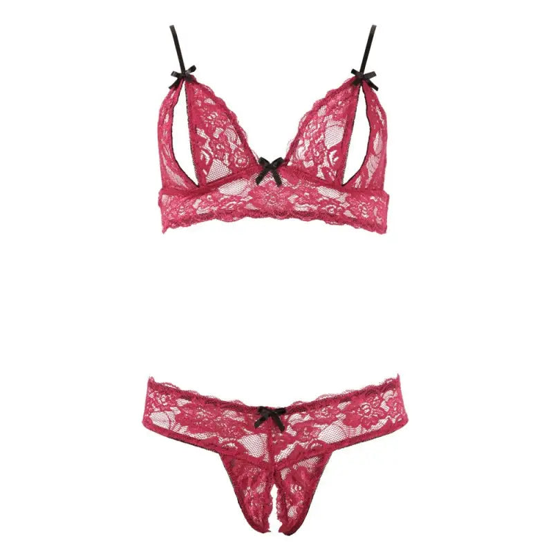 Cottelli Bra Set Open Cup and Crotchless Set in Seductive Red