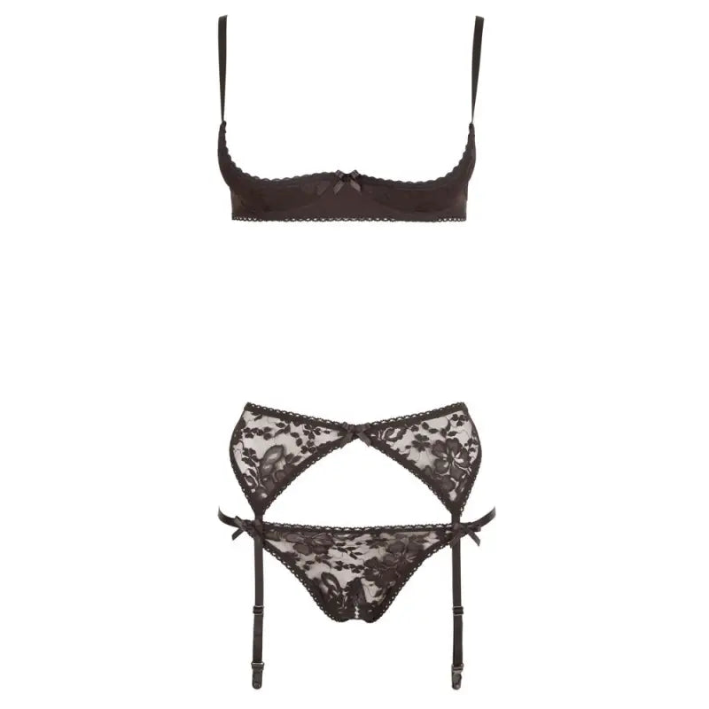 Cottelli Collection Black Half Bra Set with Lace and Suspender Belt