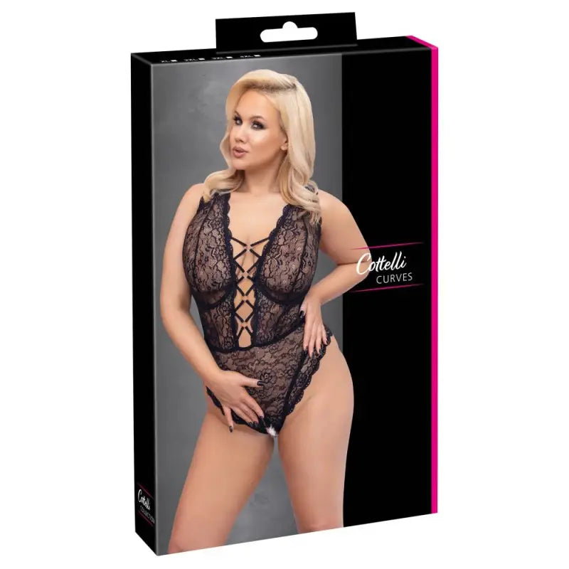 Cottelli Curve Open Crotch Body in Soft Stretchy Lace