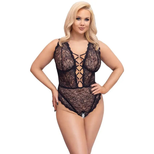 Cottelli Curve Open Crotch Body in Soft Stretchy Lace