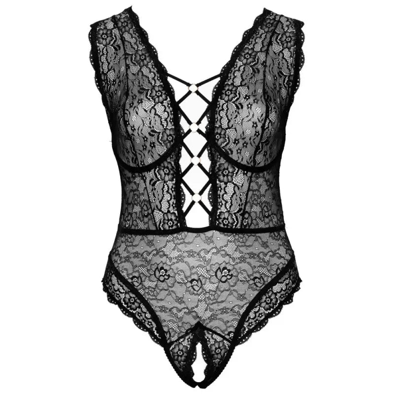 Cottelli Curve Open Crotch Body in Soft Stretchy Lace