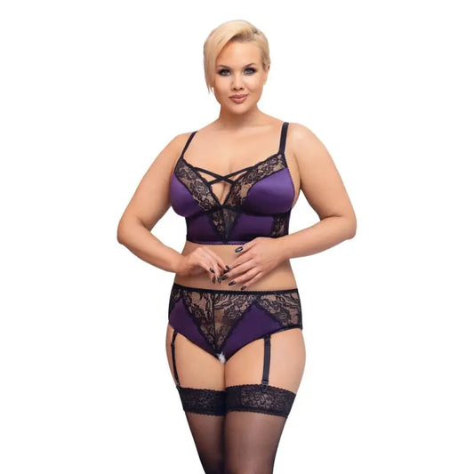 Cottelli Curves Bralette Suspender Set with Crotchless Briefs