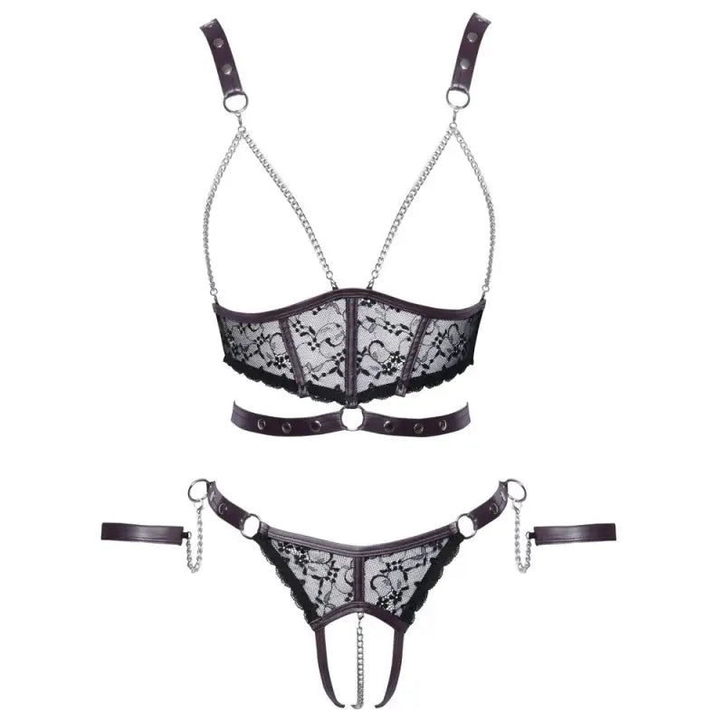 Cottelli Lace Bondage Crotchless Bra Set