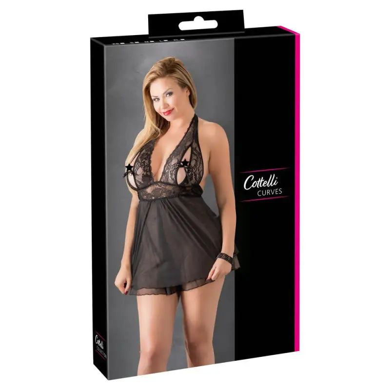 Cottelli Plus Size Halter Neck Babydoll in Black for Effortless Elegance