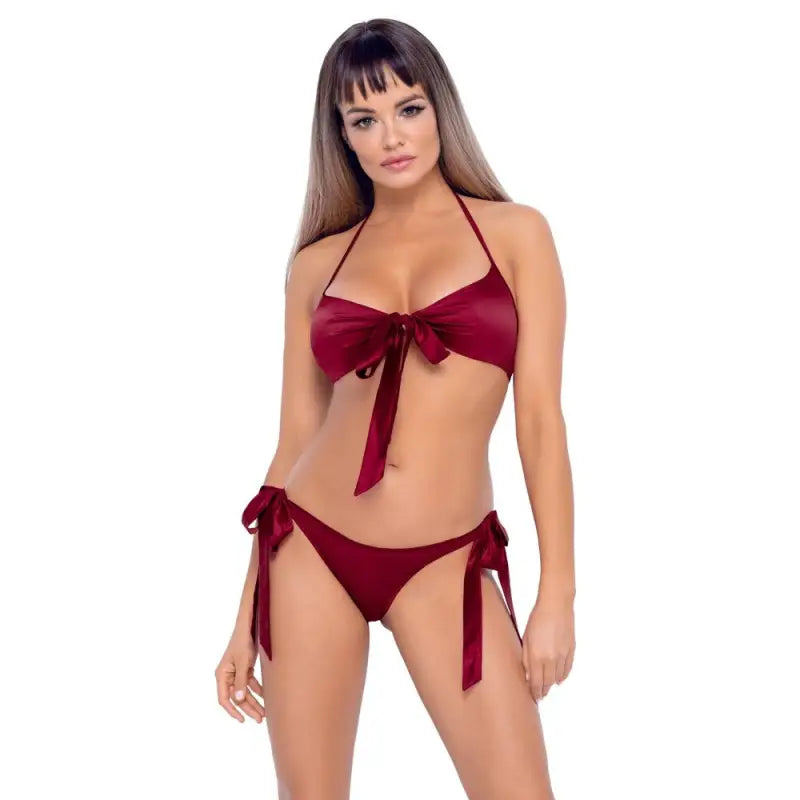 Cottelli Tie Up Bra and Briefs Set Red with Decorative Bows