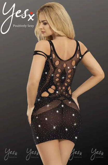 Dazzling YesX YX853 Sparkly Black Bodystocking Dress for Radiant Elegance - One Size