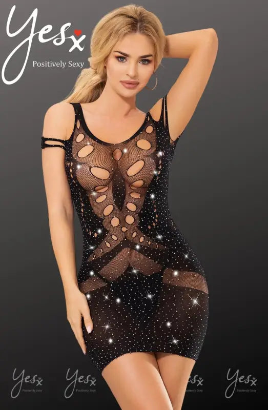 Dazzling YesX YX853 Sparkly Black Bodystocking Dress for Radiant Elegance - One Size