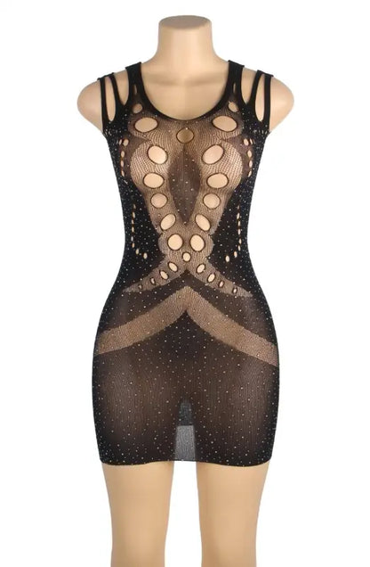 Dazzling YesX YX853 Sparkly Black Bodystocking Dress for Radiant Elegance - One Size