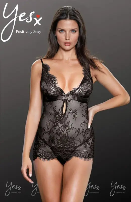 Discover Elegance with the YesX YX829 Chemise Black Featuring Eyelash Lace