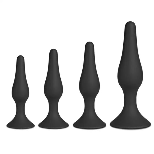 Discover Excitement with Four Silicone Butt Plugs in Black