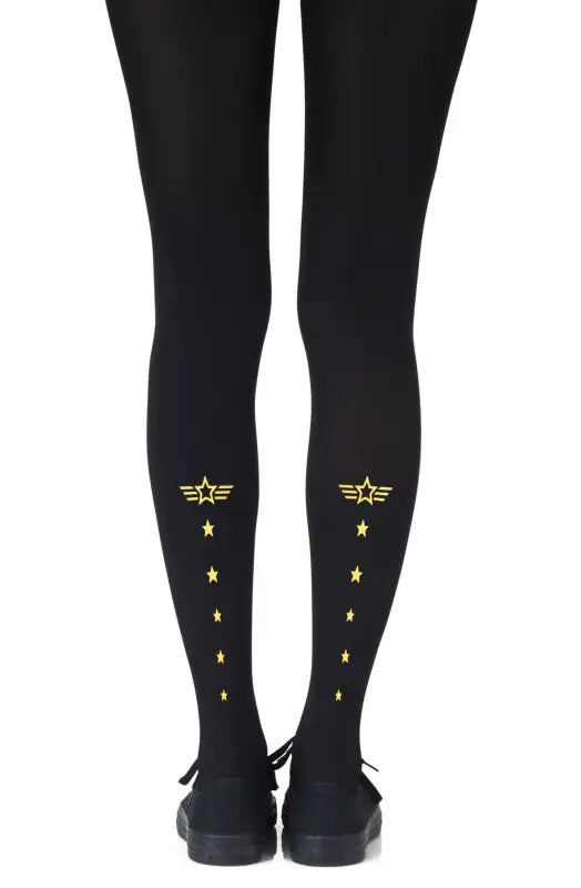 Elevate Style with Zohara Top Gun Yellow Print Tights Featuring Reversible Badge