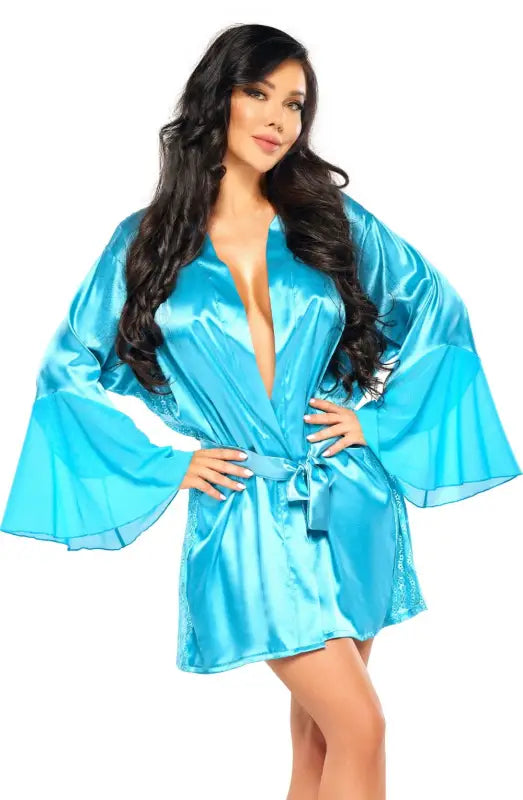 Elevate Your Elegance with Marlene Peignoir Turquoise BN6659 - One Size (S-L)