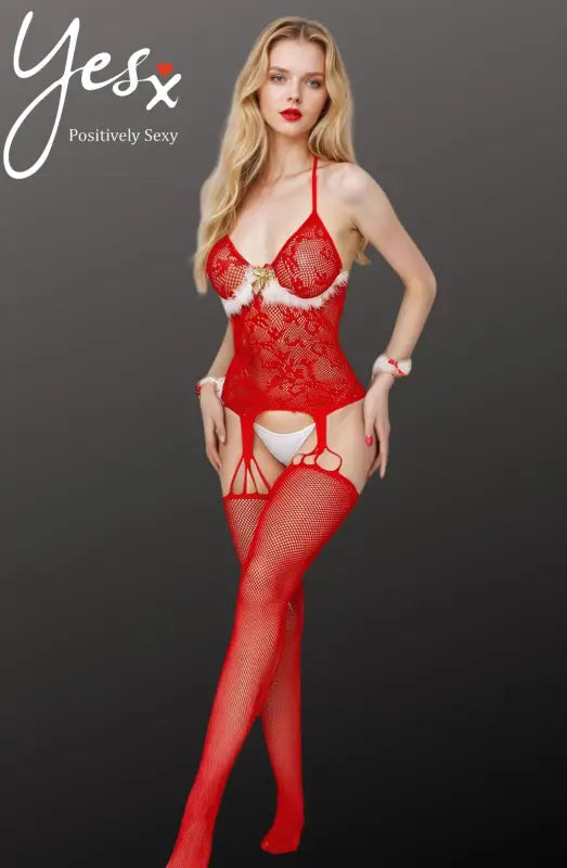 Elevate Your Holidays with YesX YX879 Christmas Sexy Red Bodystocking - One Size (S-L)