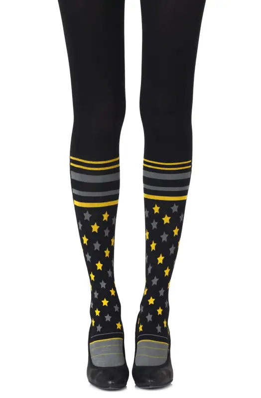 Elevate Your Look with Zohara Sock It To Me Black Print Tights