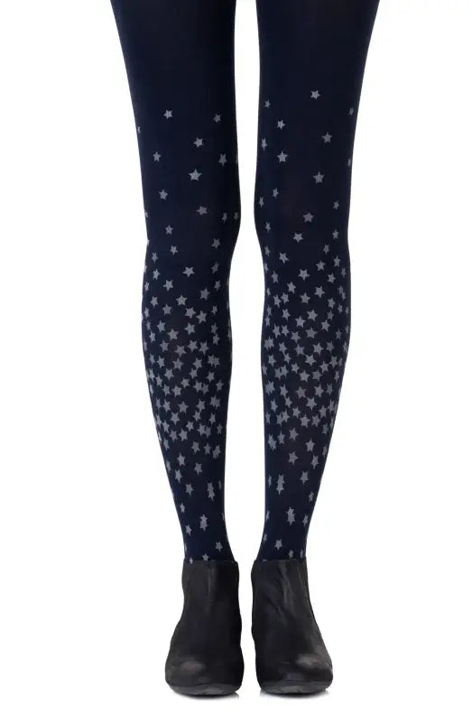 Elevate Your Style with Zohara Rise Shine Navy Tights in Allover Star Print - Size 2