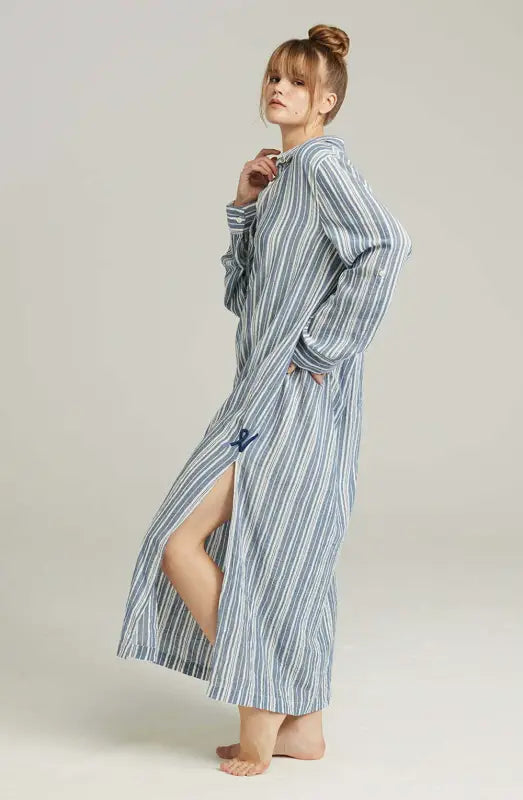 Embrace Elegance with the Maxi Shirt in French Navy Stripe