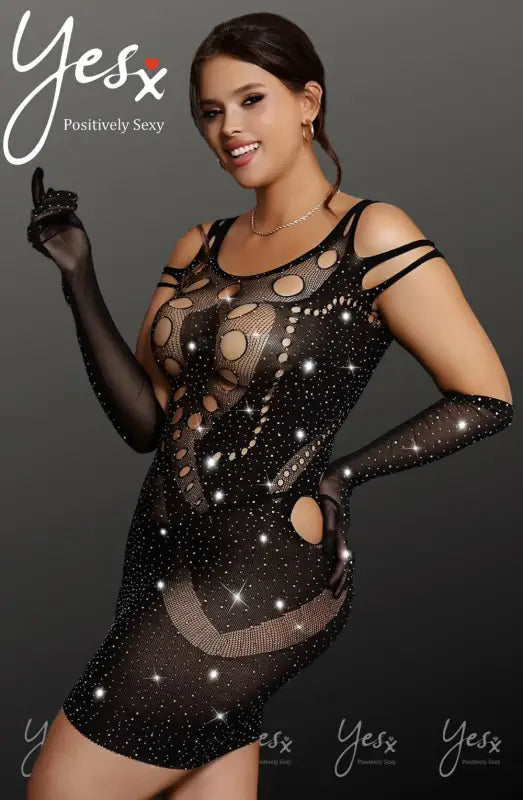 Embrace Elegance with the YesX YX853Q Sparkly Black Bodystocking Dress - One Size (Plus)