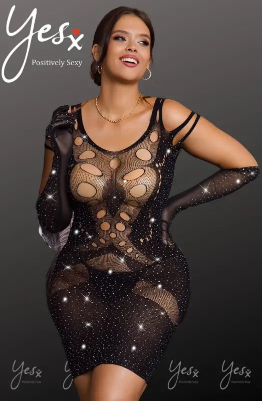 Embrace Elegance with the YesX YX853Q Sparkly Black Bodystocking Dress - One Size (Plus)