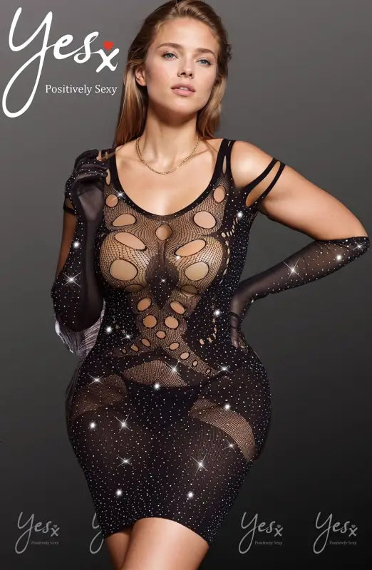 Embrace Elegance with the YesX YX853Q Sparkly Black Bodystocking Dress - One Size (Plus)