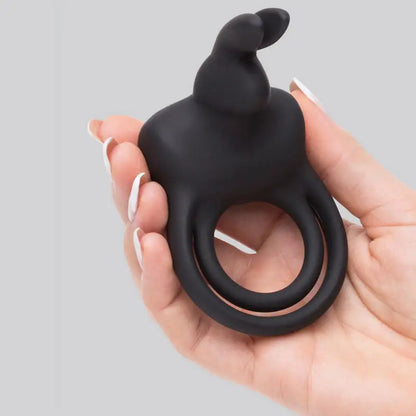 Happy Rabbit Couples Stimulating USB Rechargeable Rabbit Love Ring Black