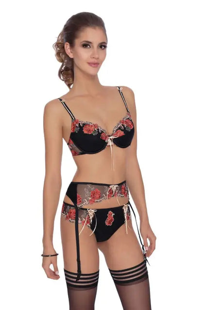 Experience Elegance with Roza Natali Black Floral Embroidered Bra