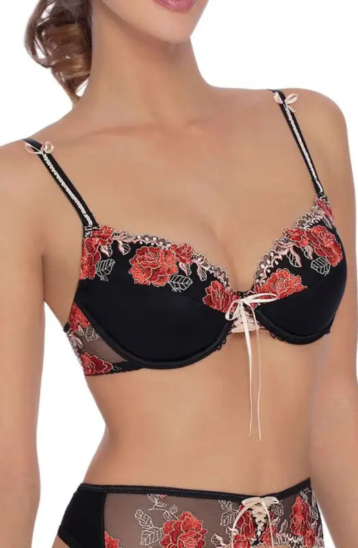 Experience Elegance with Roza Natali Black Floral Embroidered Bra