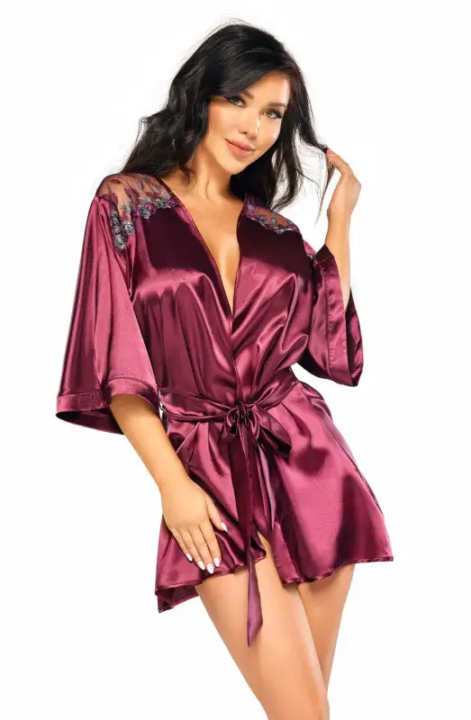 Experience Elegance with the Beauty Night BN6673 Peignoir Burgundy - One Size (S-L)