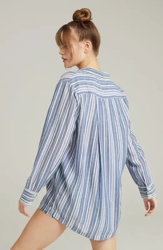 Experience Elegance with the Midi Shirt French Navy Stripe Design