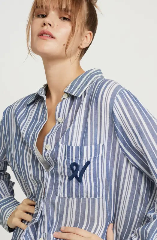 Experience Elegance with the Midi Shirt French Navy Stripe Design