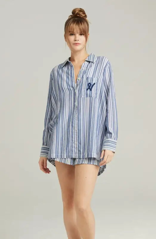 Experience Elegance with the Midi Shirt French Navy Stripe Design