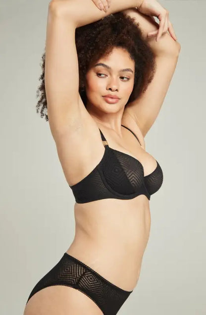 Experience Elegance with the Sheer Deco Lift Balcony Bra in Black