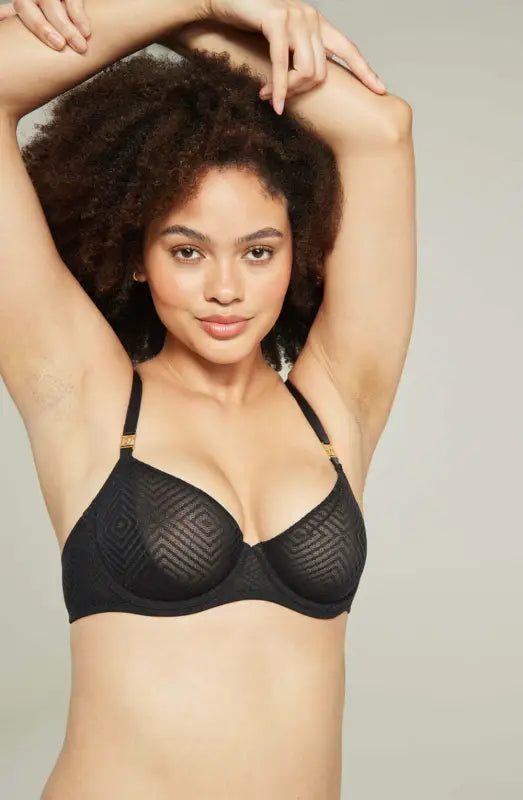 Experience Elegance with the Sheer Deco Lift Balcony Bra in Black