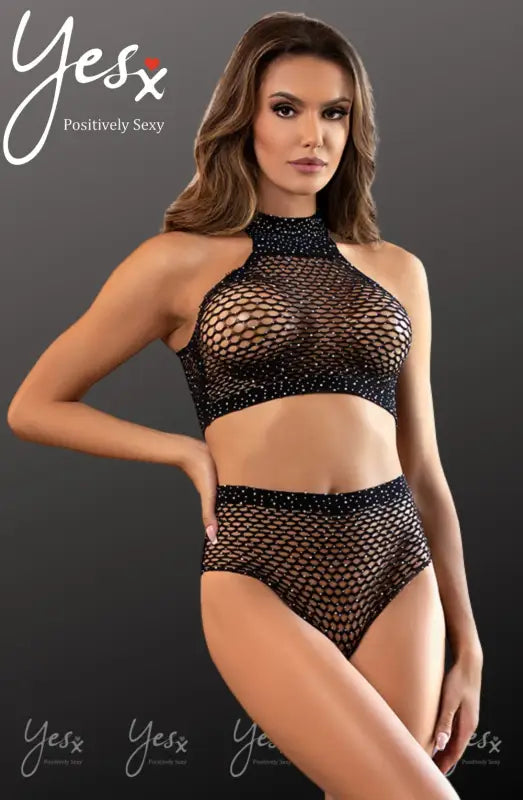 Experience Elegance with the YesX YX818 Set in Shimmering Halter Neck Fishnet Design