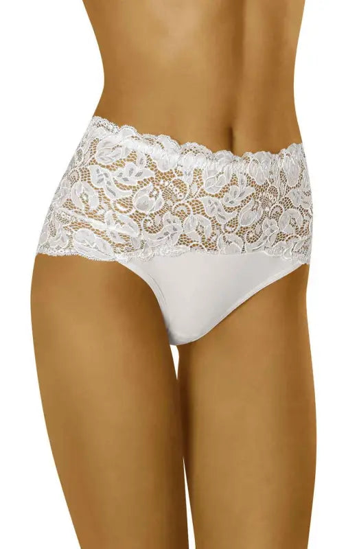 Experience Elegance with Wolbar Teri White Briefs Decorated in Lace