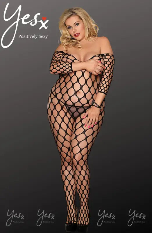 Experience Elegance with YesX YX811Q Bodystocking in Stunning Holey Design - One Size (Plus)