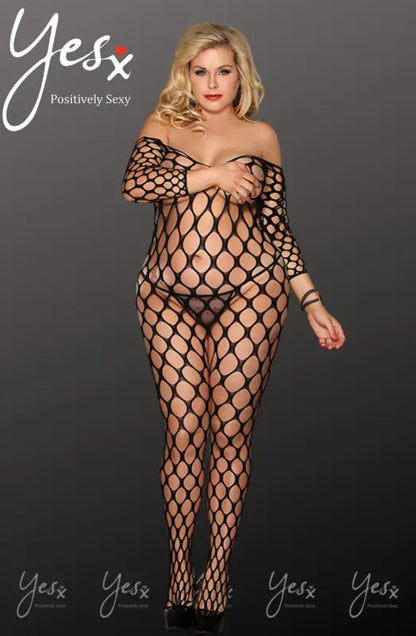 Experience Elegance with YesX YX811Q Bodystocking in Stunning Holey Design - One Size (Plus)