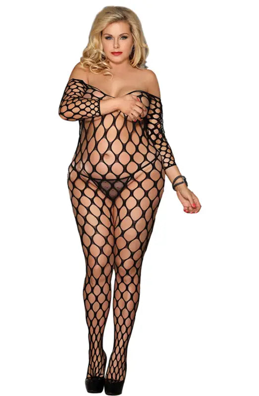 Experience Elegance with YesX YX811Q Bodystocking in Stunning Holey Design - One Size (Plus)