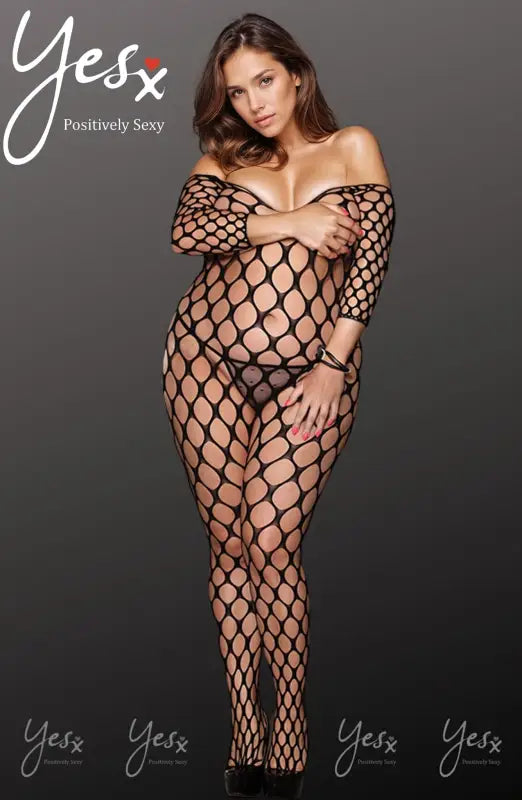 Experience Elegance with YesX YX811Q Bodystocking in Stunning Holey Design - One Size (Plus)